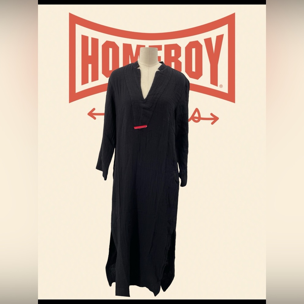 Ocean+Main Los Angeles BLACK COTTON GAUZE ARC SEAM CAFTAN